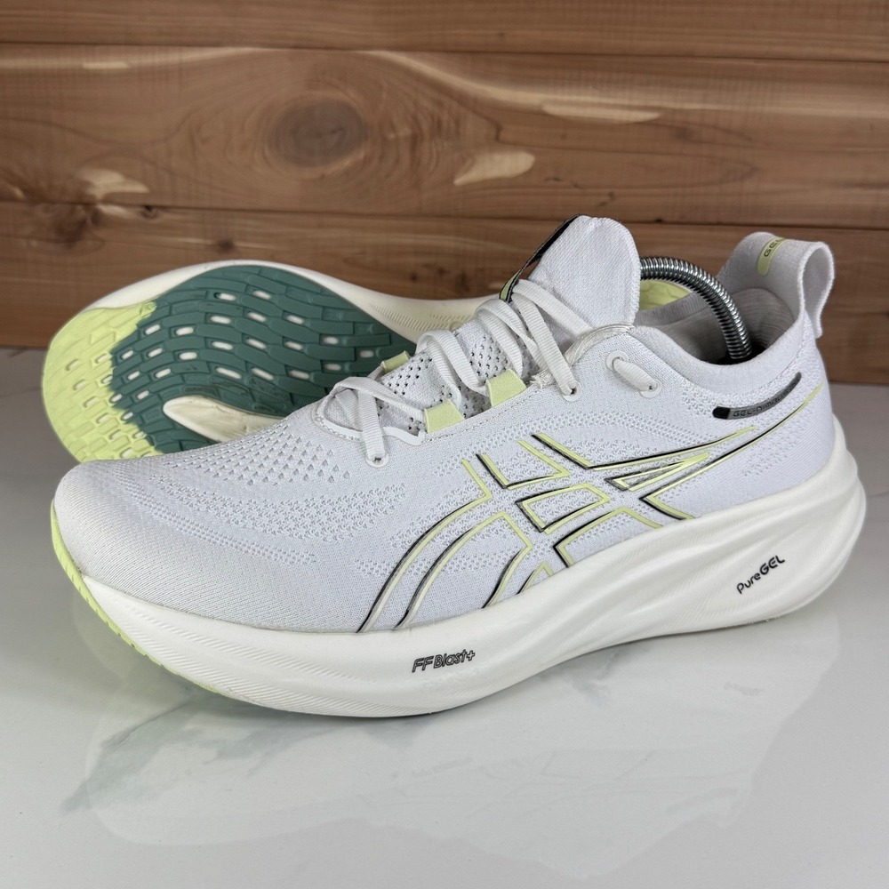 Asics Gel-Nimbus 26 White Lime Green Running Shoes FF Blast+ PureGEL Mens 10.5